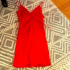 Red silk slip dress